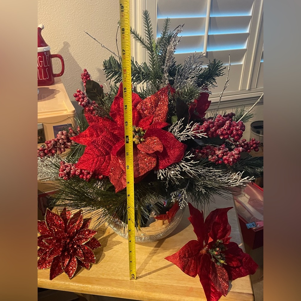 Christmas Arrangement with Distressed Silver Vase🎄